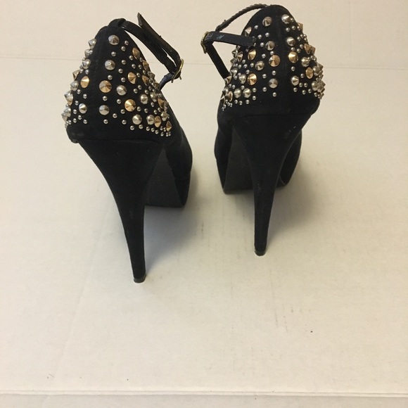 Black suede pumps with metallic heel - Picture 6 of 6